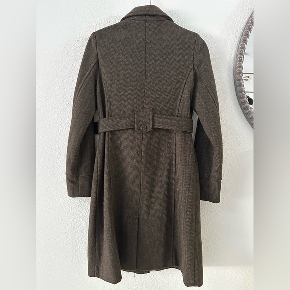 Military Style Olive Green Wool Blend Belted Coat - Picture 4 of 5